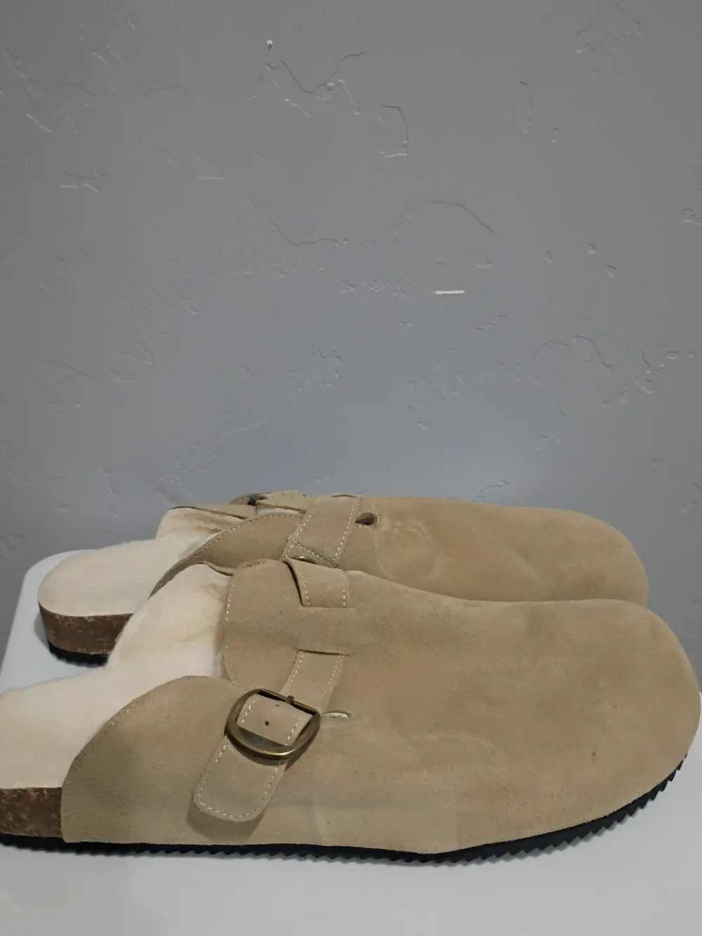 Men's Suede Slip-On Clog with Shearling Lining - Tan